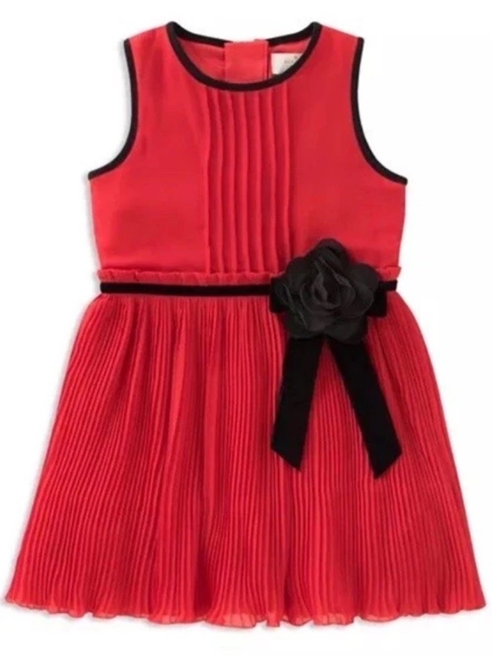 Kate Spade New York Girls Size 5 Red & Black Pleated Velvet Rosette Ciffon Dress